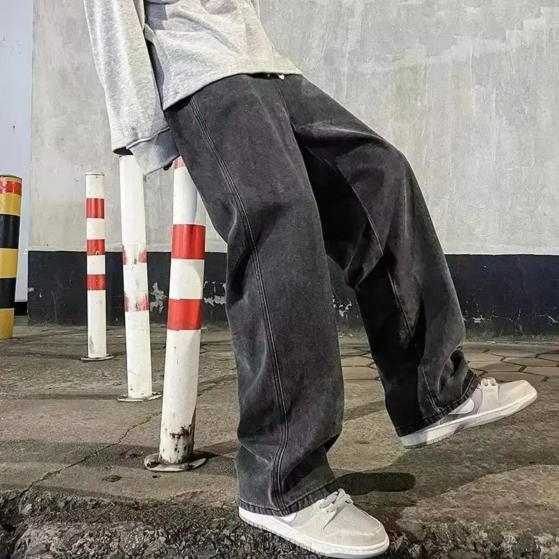 Men’s Loose Streetwear Jeans 2025 – Korean Style Wide-Leg Straight Pants