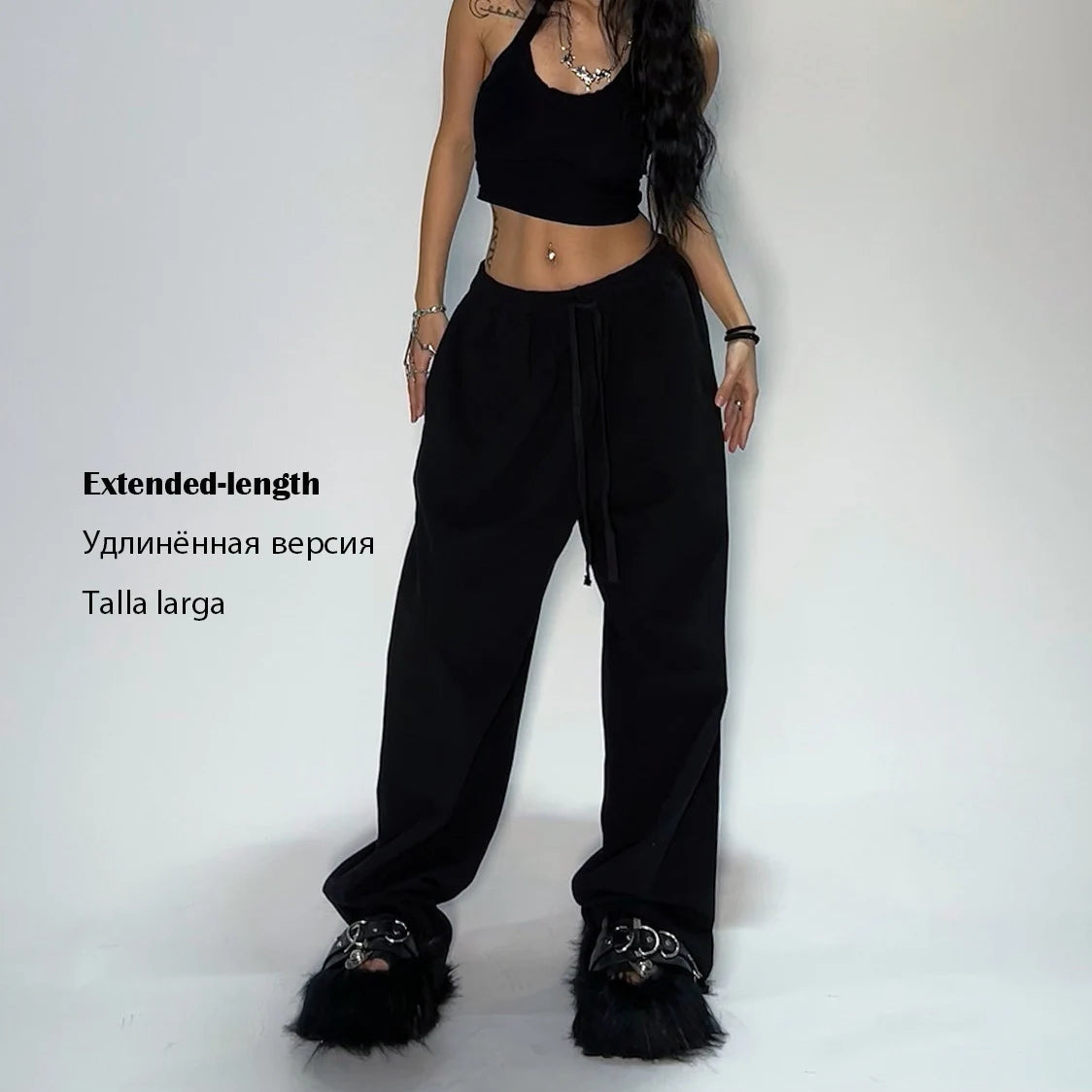 Women’s Loose Grey Sweatpants Parachute Style with Stretchy Waist