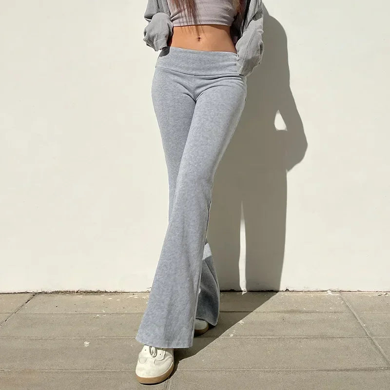Women’s Y2K Low-Waist Flare Pants – Slim Bootcut Streetwear Trousers