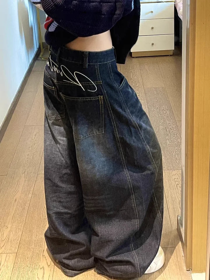 Women’s Loose Baggy Jeans Vintage Blue Wide-Leg Y2K Cargo Pants
