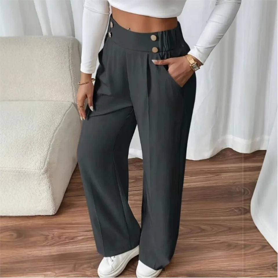 Women’s High-Waist Straight Trousers – Casual Office Long Pants 2025