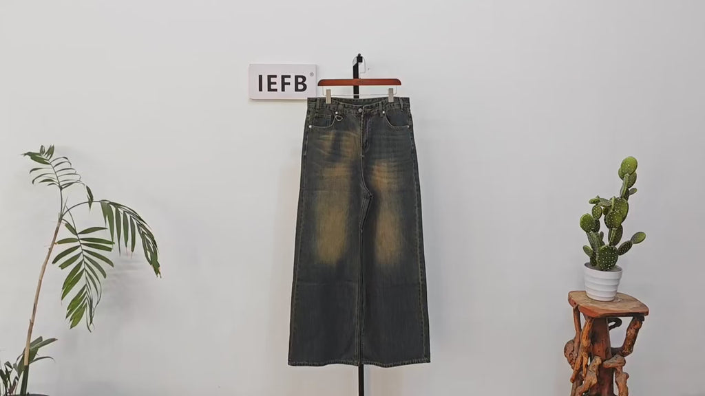 Men’s Washed Denim Pants  Loose Straight Wide-Leg Casual Jeans
